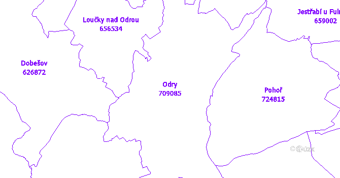 Katastrální mapa Odry - přehledová mapa katastrálního území