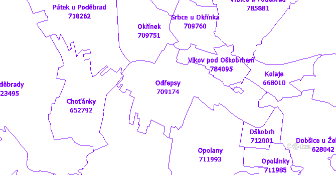 Katastrální mapa Odřepsy - přehledová mapa katastrálního území