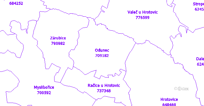 Katastrální mapa Odunec - přehledová mapa katastrálního území