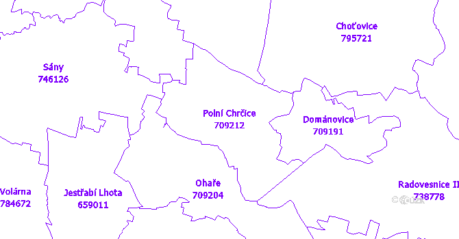 Katastrální mapa Polní Chrčice - přehledová mapa katastrálního území