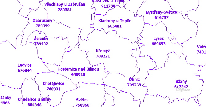 Katastrální mapa Křemýž - přehledová mapa katastrálního území