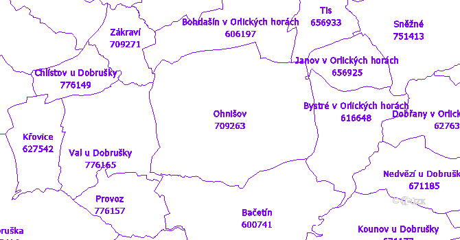 Katastrální mapa Ohnišov - přehledová mapa katastrálního území