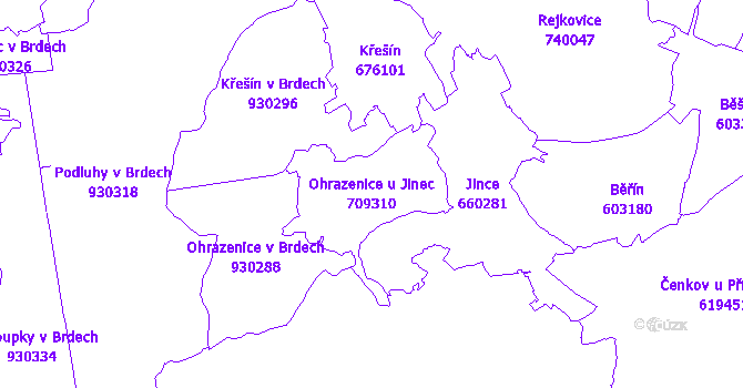 Katastrální mapa Ohrazenice u Jinec - přehledová mapa katastrálního území