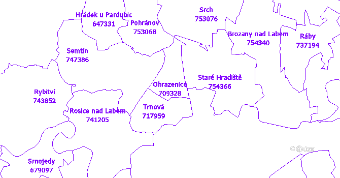 Katastrální mapa Ohrazenice - přehledová mapa katastrálního území