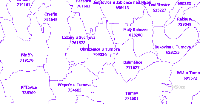 Katastrální mapa Ohrazenice u Turnova - přehledová mapa katastrálního území