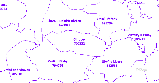 Katastrální mapa Ohrobec - přehledová mapa katastrálního území