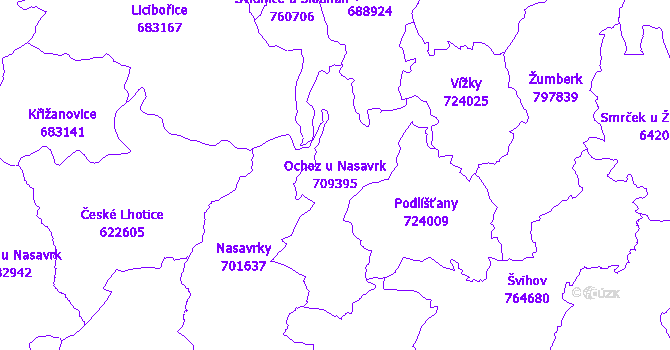 Katastrální mapa Ochoz u Nasavrk - přehledová mapa katastrálního území