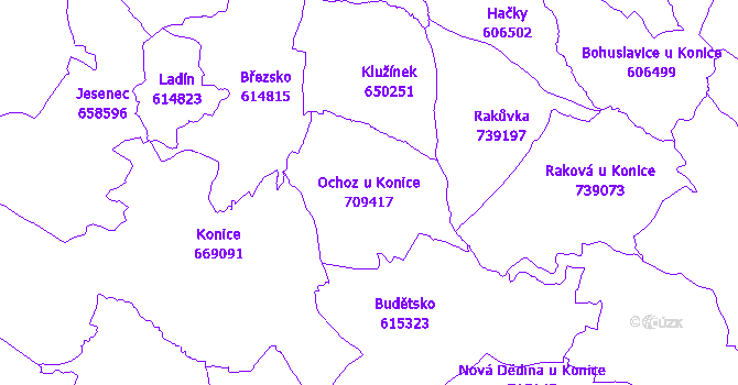 Katastrální mapa Ochoz u Konice - přehledová mapa katastrálního území