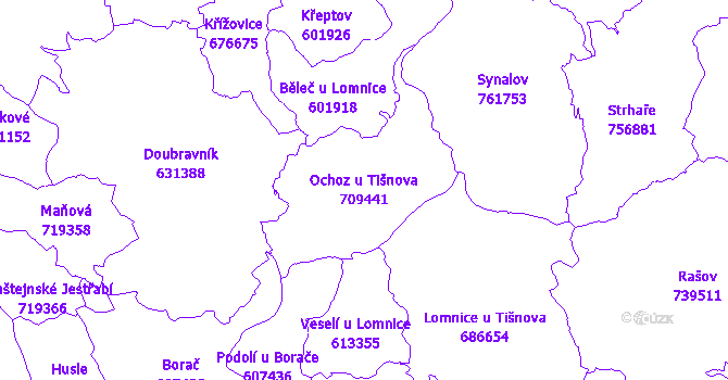 Katastrální mapa Ochoz u Tišnova - přehledová mapa katastrálního území