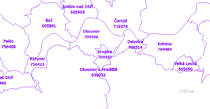Katastrální mapa Krupice - přehledová mapa katastrálního území