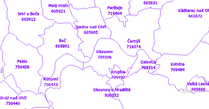 Katastrální mapa Okounov - přehledová mapa katastrálního území