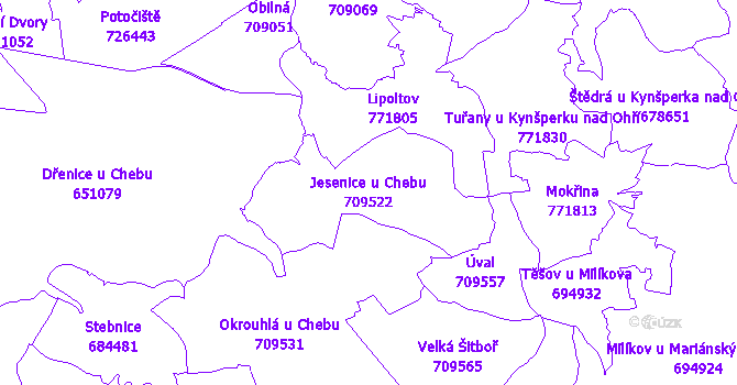 Katastrální mapa Jesenice u Chebu - přehledová mapa katastrálního území