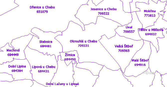 Katastrální mapa Okrouhlá u Chebu - přehledová mapa katastrálního území