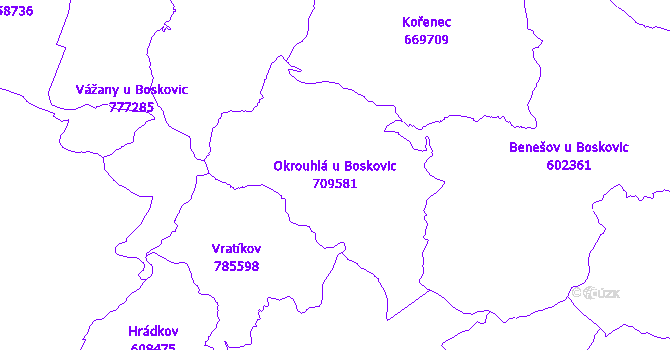 Katastrální mapa Okrouhlá u Boskovic - přehledová mapa katastrálního území
