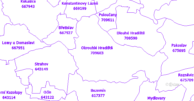 Katastrální mapa Okrouhlé Hradiště - přehledová mapa katastrálního území
