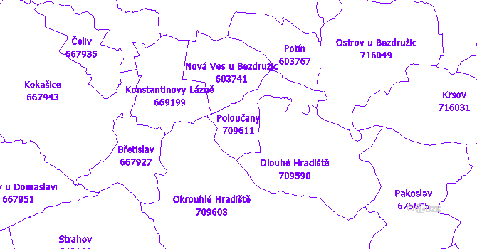 Katastrální mapa Poloučany - přehledová mapa katastrálního území