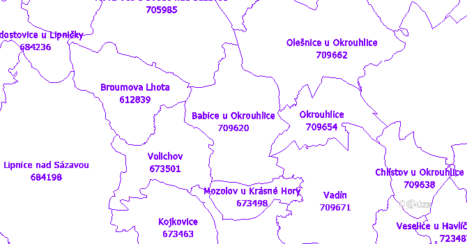 Katastrální mapa Babice u Okrouhlice - přehledová mapa katastrálního území