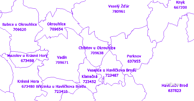 Katastrální mapa Chlístov u Okrouhlice - přehledová mapa katastrálního území