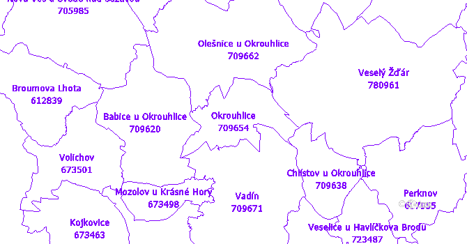Katastrální mapa Okrouhlice - přehledová mapa katastrálního území