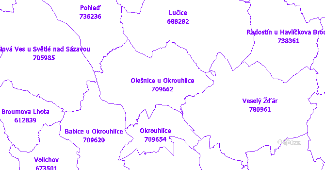 Katastrální mapa Olešnice u Okrouhlice - přehledová mapa katastrálního území