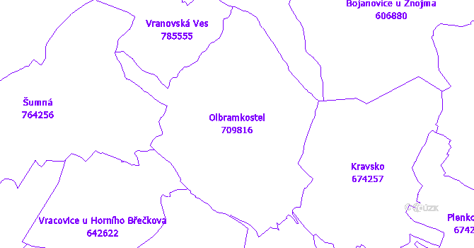 Katastrální mapa Olbramkostel - přehledová mapa katastrálního území