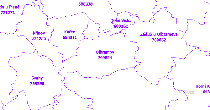 Katastrální mapa Olbramov - přehledová mapa katastrálního území