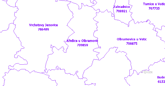 Katastrální mapa Křešice u Olbramovic - přehledová mapa katastrálního území