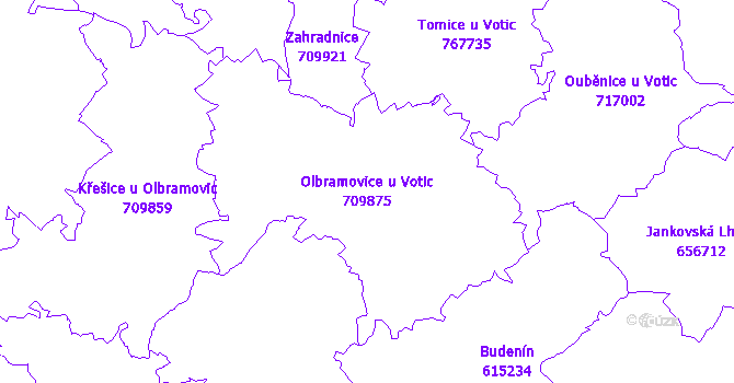 Katastrální mapa Olbramovice u Votic - přehledová mapa katastrálního území