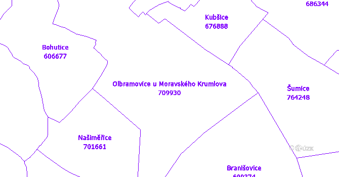 Katastrální mapa Olbramovice u Moravského Krumlova - přehledová mapa katastrálního území