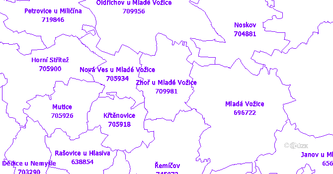Katastrální mapa Zhoř u Mladé Vožice - přehledová mapa katastrálního území