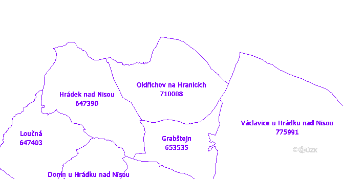 Katastrální mapa Oldřichov na Hranicích - přehledová mapa katastrálního území