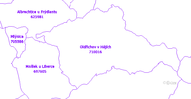 Katastrální mapa Oldřichov v Hájích - přehledová mapa katastrálního území