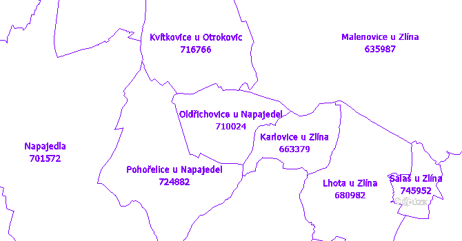 Katastrální mapa Oldřichovice u Napajedel - přehledová mapa katastrálního území