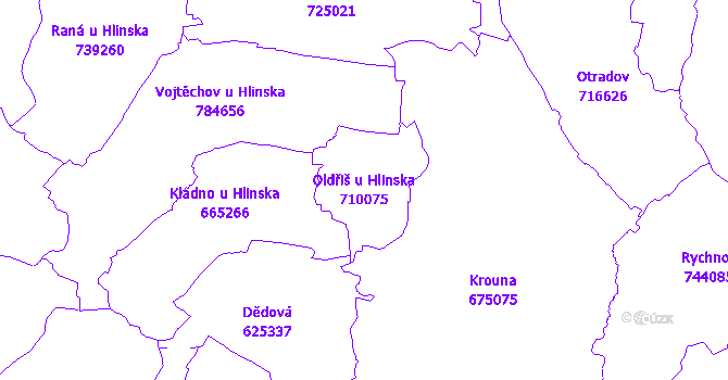 Katastrální mapa Oldřiš u Hlinska - přehledová mapa katastrálního území
