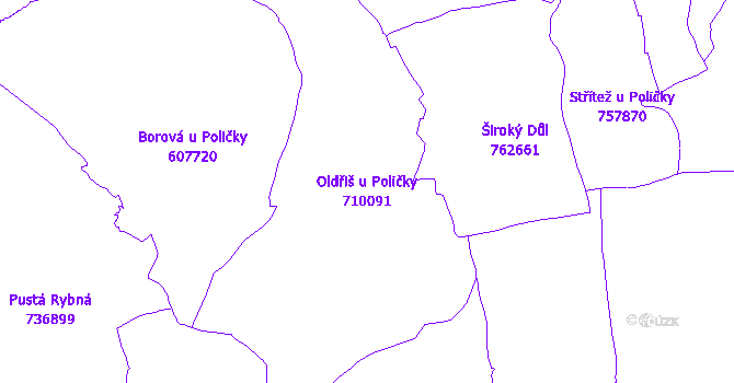 Katastrální mapa Oldřiš u Poličky - přehledová mapa katastrálního území