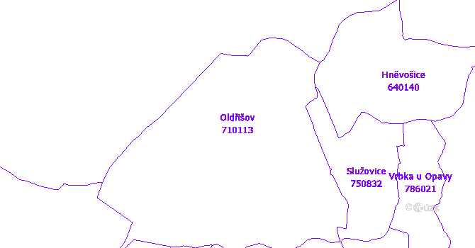 Katastrální mapa Oldřišov - přehledová mapa katastrálního území