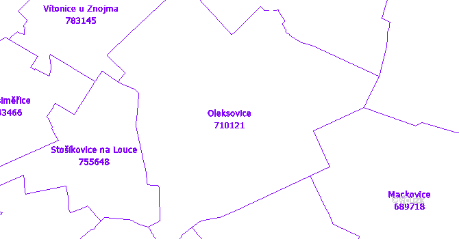 Katastrální mapa Oleksovice - přehledová mapa katastrálního území