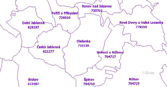 Katastrální mapa Olešenka - přehledová mapa katastrálního území