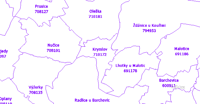 Katastrální mapa Krymlov - přehledová mapa katastrálního území