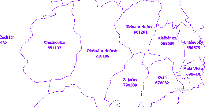 Katastrální mapa Olešná u Hořovic - přehledová mapa katastrálního území