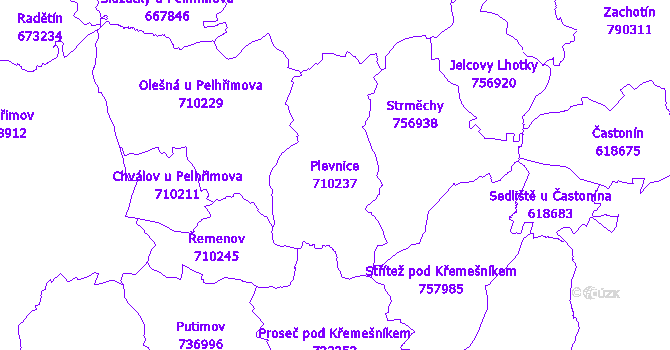 Katastrální mapa Plevnice - přehledová mapa katastrálního území