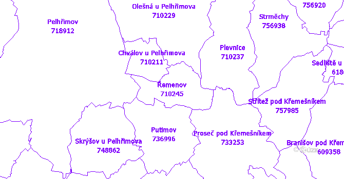 Katastrální mapa Řemenov - přehledová mapa katastrálního území
