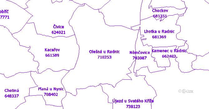 Katastrální mapa Olešná u Radnic - přehledová mapa katastrálního území
