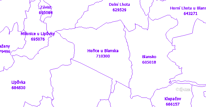 Katastrální mapa Hořice u Blanska - přehledová mapa katastrálního území