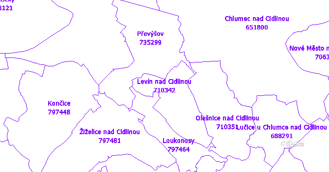Katastrální mapa Levín nad Cidlinou - přehledová mapa katastrálního území