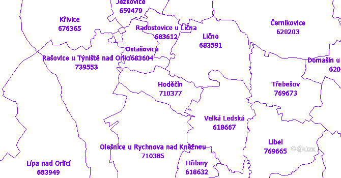 Katastrální mapa Hoděčín - přehledová mapa katastrálního území