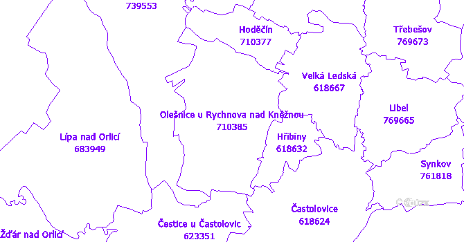 Katastrální mapa Olešnice u Rychnova nad Kněžnou - přehledová mapa katastrálního území