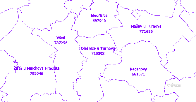 Katastrální mapa Olešnice u Turnova - přehledová mapa katastrálního území