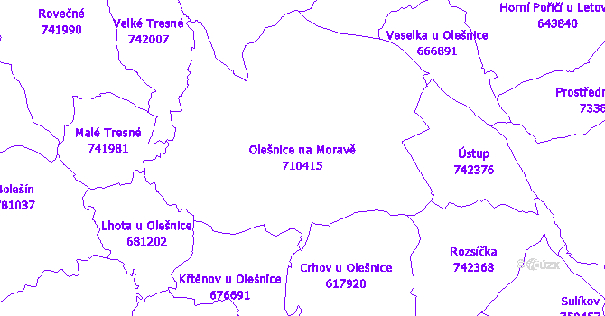 Katastrální mapa Olešnice na Moravě - přehledová mapa katastrálního území