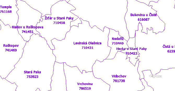 Katastrální mapa Levínská Olešnice - přehledová mapa katastrálního území
